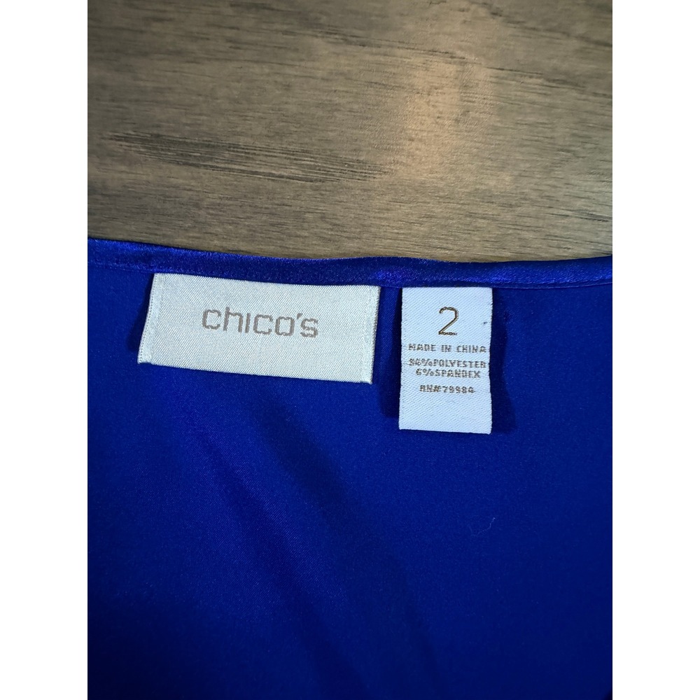 Chico's Royal Blue Satin Pleated Scoop Neck Tank Top Size 2 L Large Sleeveless - Picture 2 of 4